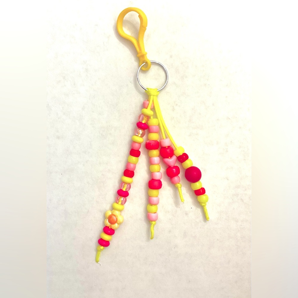 Colorful pink and yellow Beaded Keychain or bag chain for Kids